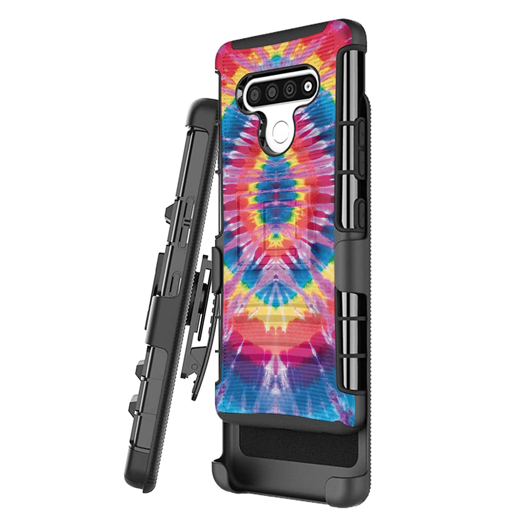 Military Shockproof LG K51 Case with Belt Clip & Kickstand - Tie Dye Design for Outdoor Work
