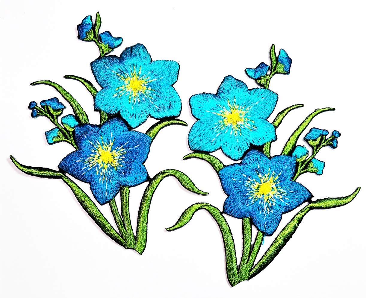 PARITA Blue Daffodil Iron On Applique Patches - 1 Pair Embroidered Flower Patches for DIY Clothes, Jackets, Jeans, Dresses & Hats | Cute Floral Embellishment for Fashion Accessories & Upcycling Projects