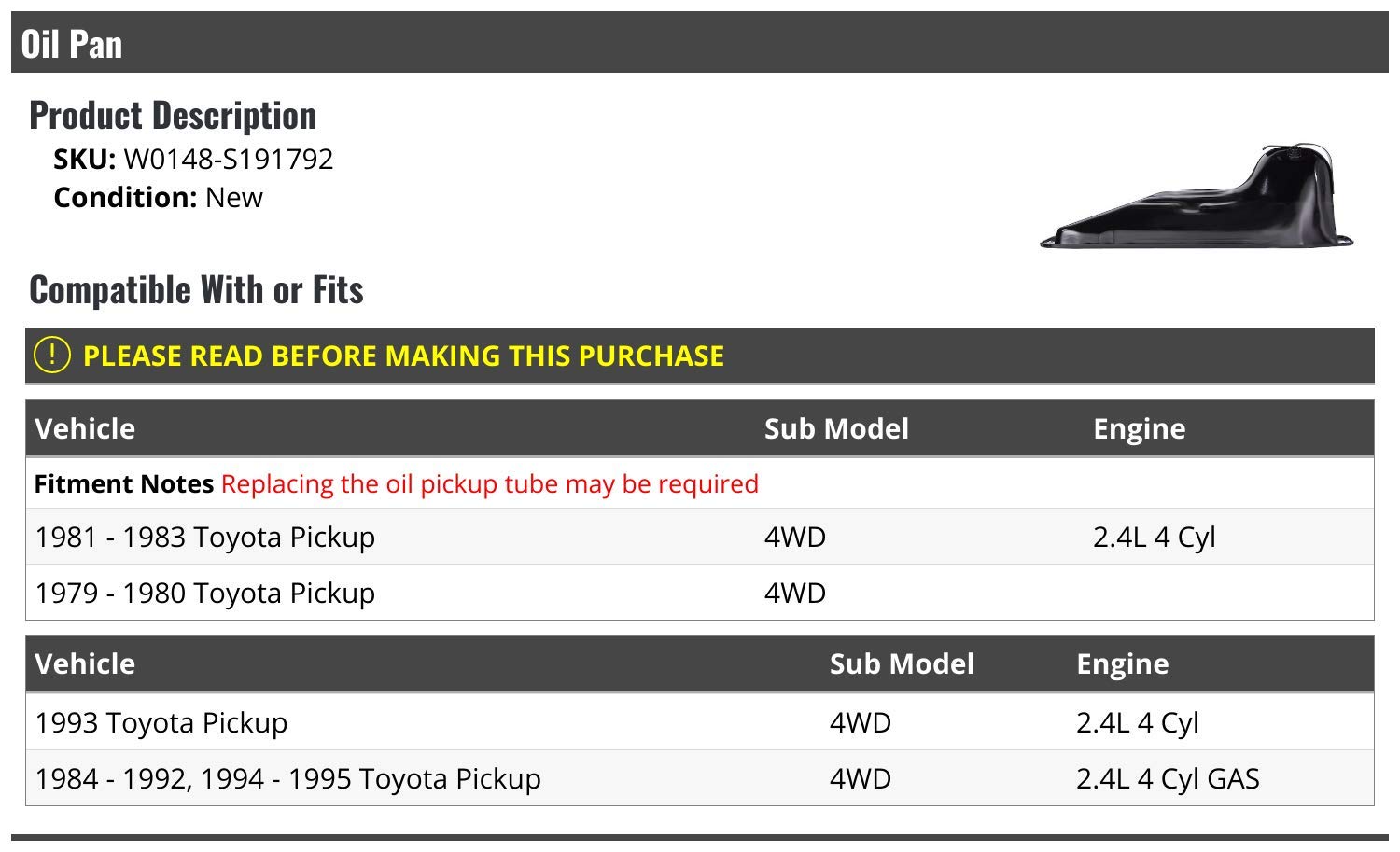 Toyota Pickup 4WD Oil Pan Replacement (1979-1995) - Durable Aluminum Engine Oil Sump - Perfect for Off-Roading, Engine Maintenance & Restoration Projects