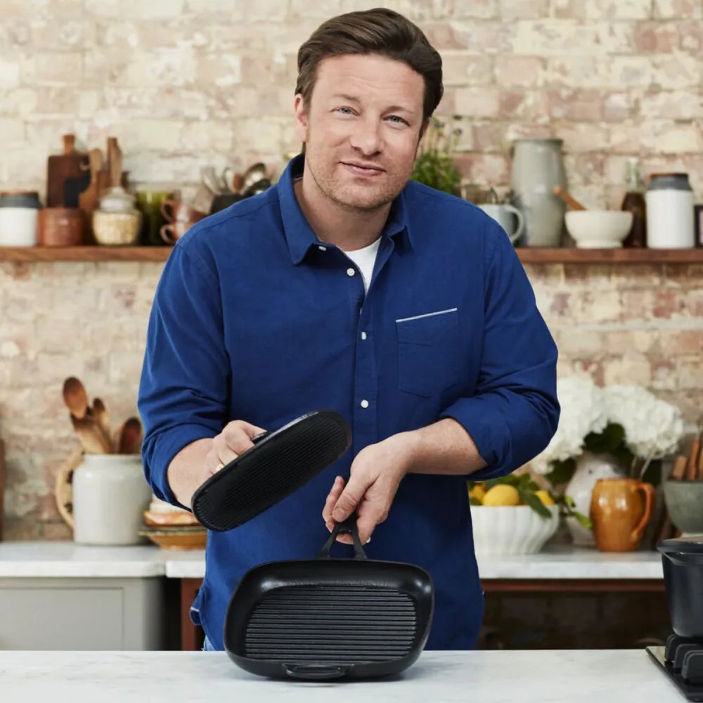 Jamie Oliver by Tefal 22x22cm Cast Iron Panini Press Grill - Perfect for Sandwiches, Paninis & Grilled Cheese at Home or Restaurant