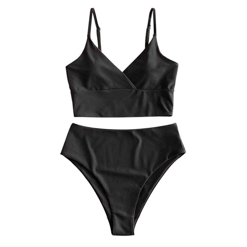 ZAFUL Women's Plunging Neck Floral Print Surplice High Cut Two Piece Tankini Swimsuit - Sexy Beachwear for Pool Party & Summer Vacation