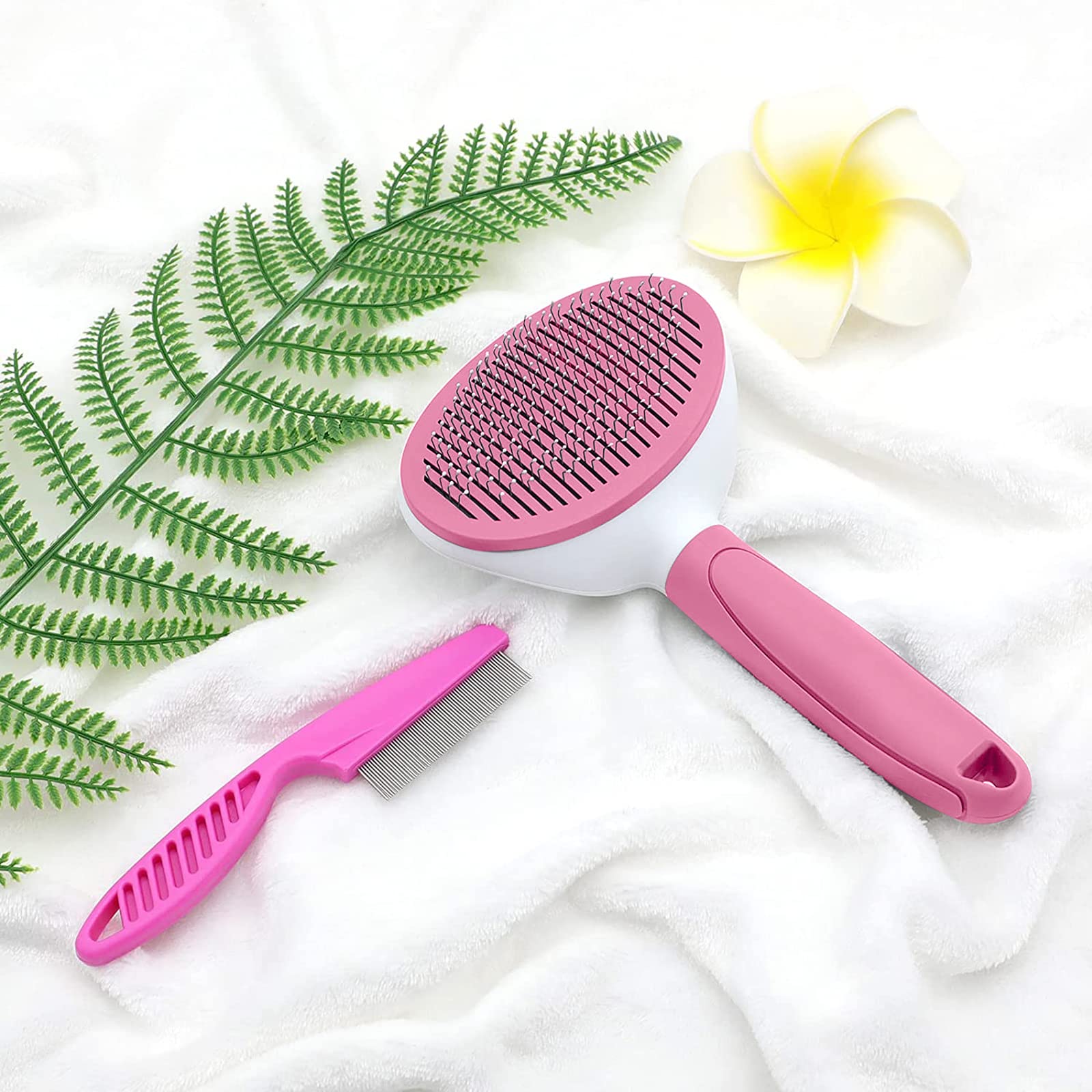 Self Cleaning Cat Brush for Indoor Cats & Dog Brush for Shedding - Metal Comb Pet Grooming Tool with Release Button (Pink) | Perfect for Daily Brushing, Removing Loose Hair & Reducing Shedding at Home