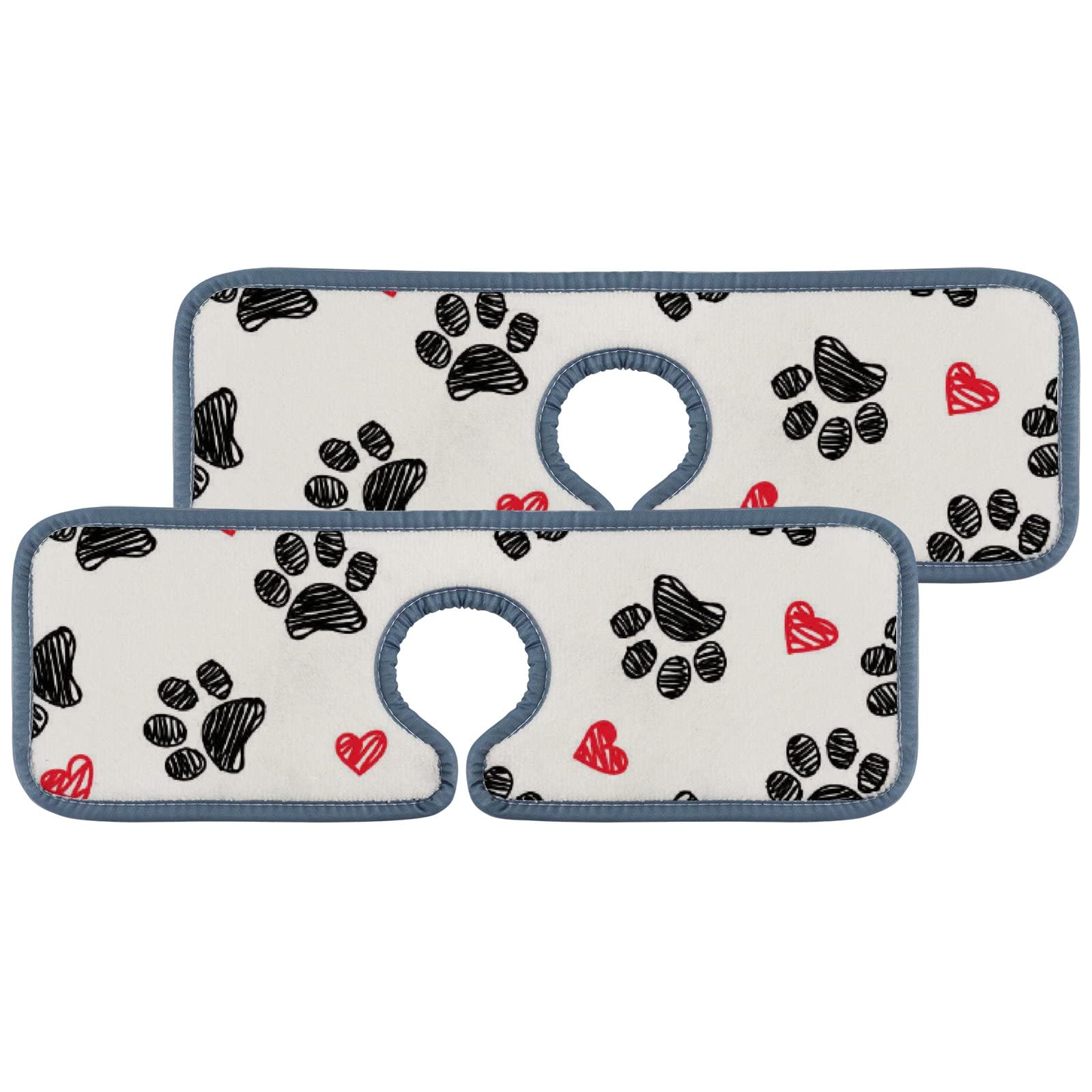 XOLLAR 2-Pack Heart Dog Paw Footprint Kitchen Sink Faucet Absorbent Drying Mat - Splash Guard Wraparound Cleaning Cloth Pad for Kitchen & Bathroom Decor - Perfect for Pet Lovers & Home Decor Enthusiasts
