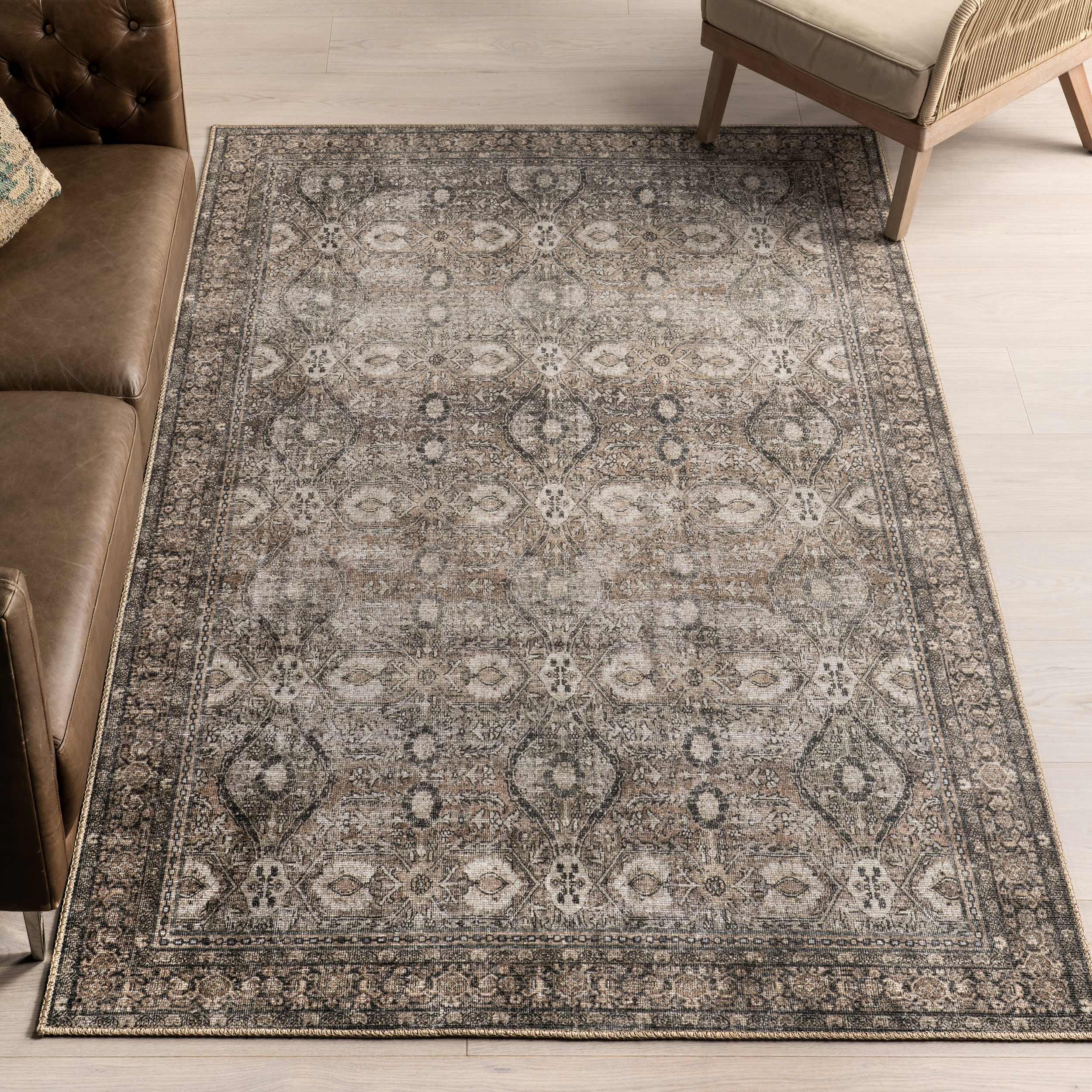 Chester Antiqued Jute Blend Rug - Brown | Natural Fiber Area Rug for Living Room, Bedroom & Home Decor