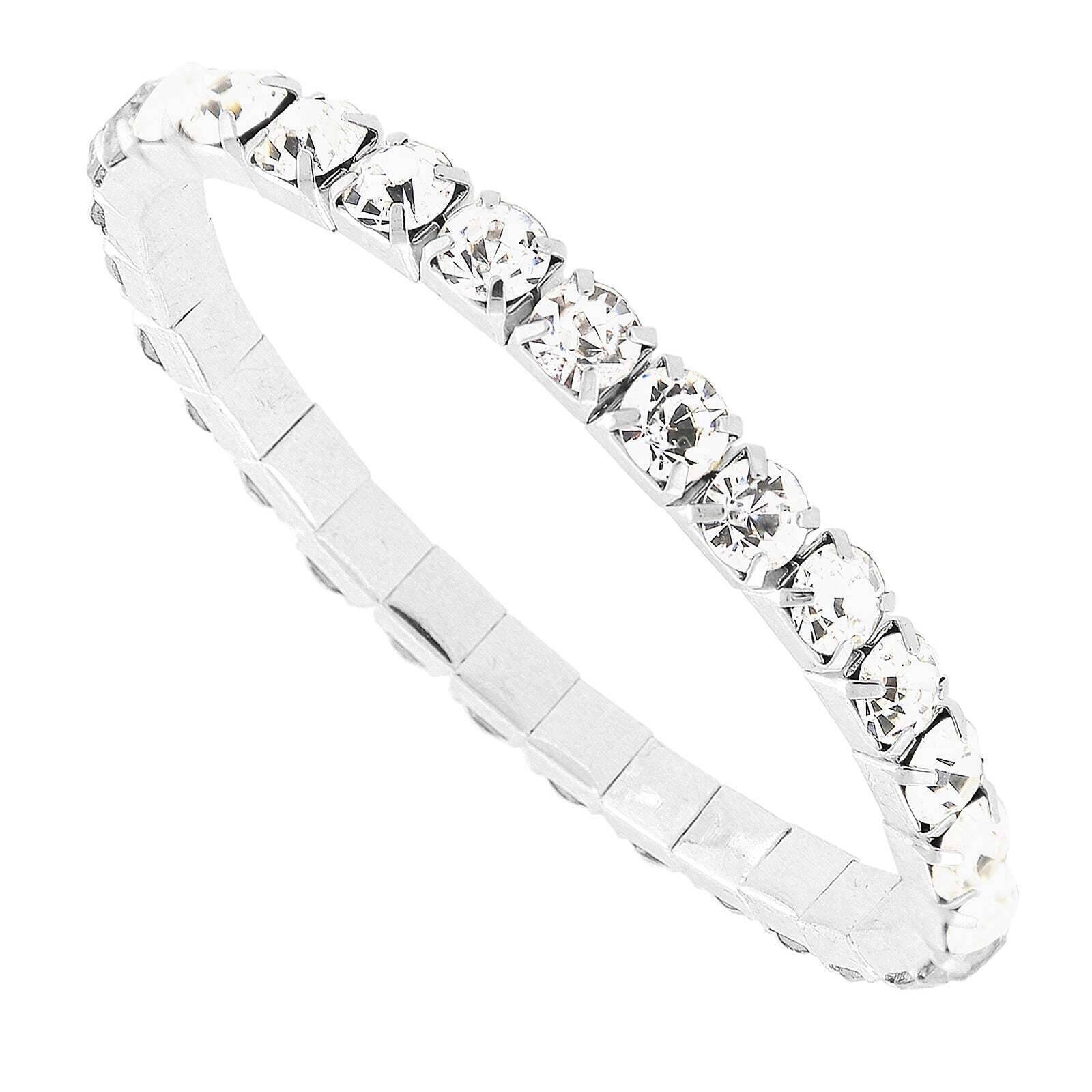 1928 Jewelry Clear Rhinestone Crystal Stretch Bracelet for Women - Elegant Adjustable Vintage Style Beaded Bangle for Parties, Weddings & Special Occasions