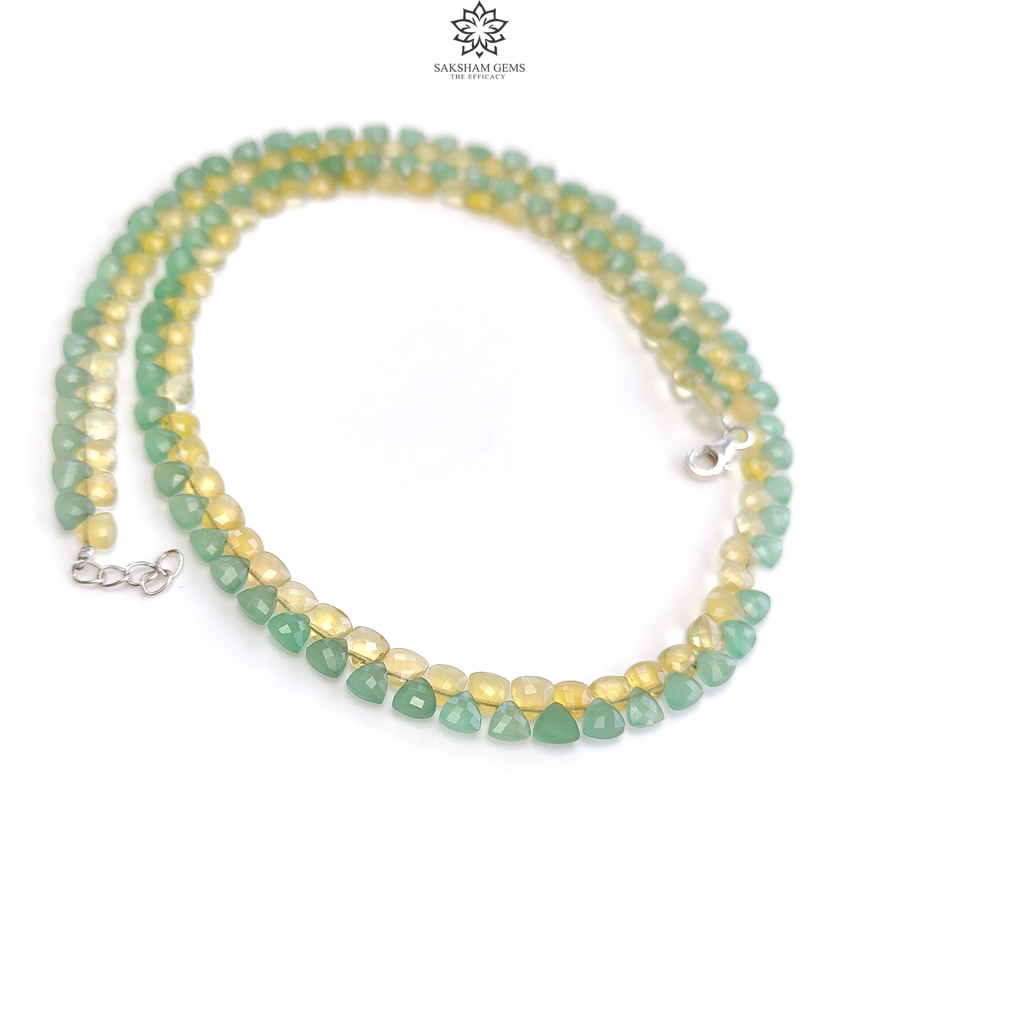 925 Sterling Silver Natural Yellow Opal & Green Quartz Faceted Triangle Beaded Necklace – 11.95gms Elegant Jewelry for Women, Perfect for Weddings, Parties & Special Occasions
