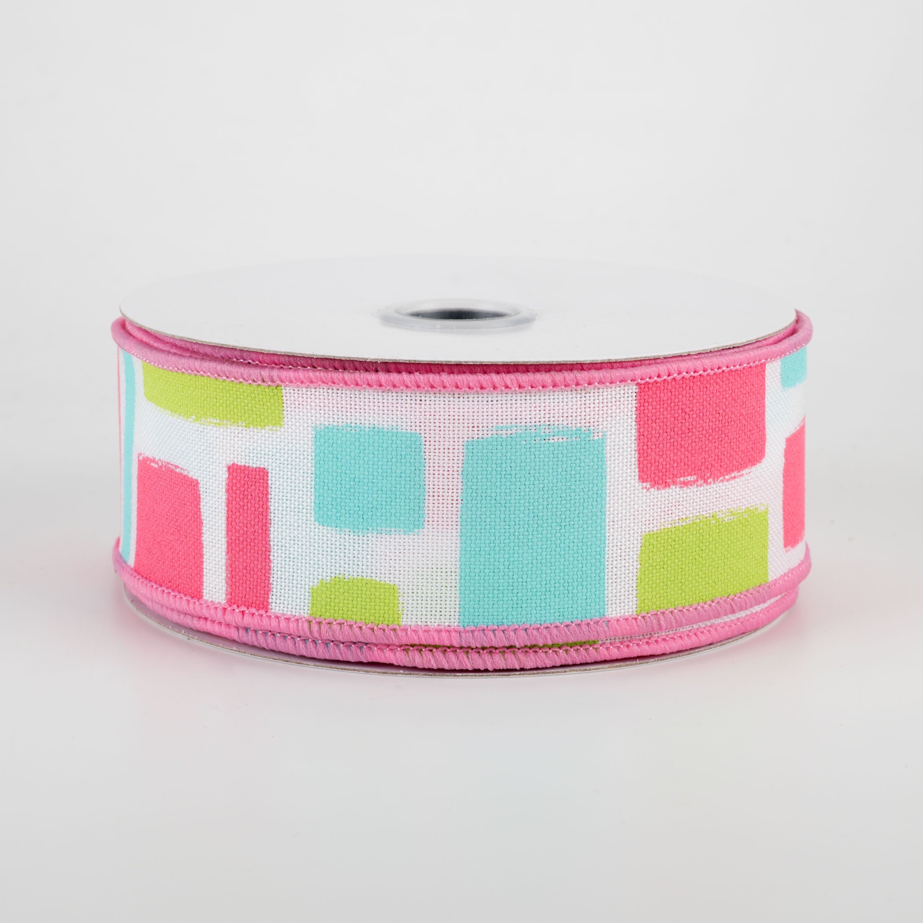 1.5 Inch Bold Brush Strokes Ribbon - White, Pink, Teal, Light Green (10 Yards) for Gift Wrapping, DIY Crafts, Scrapbooking & Party Decorations