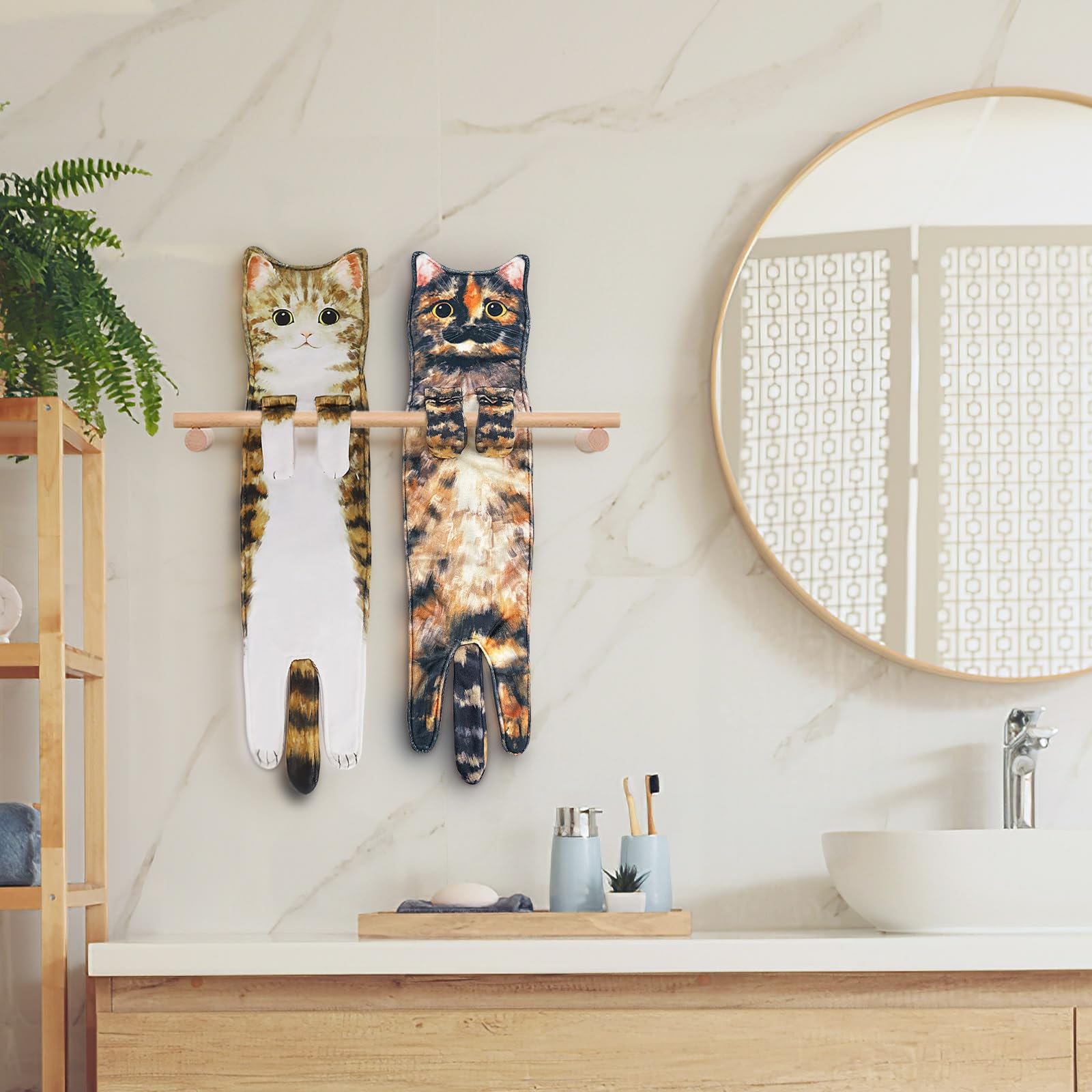Funny Cat Hand Towel - Absorbent Kitchen & Bathroom Towel with Cute Cat Design - Perfect Gift for Cat Lovers - Christmas Present for Women (Civet Cat Pattern) - Great for Home Decor, Kitchen Use & Holiday Gifting