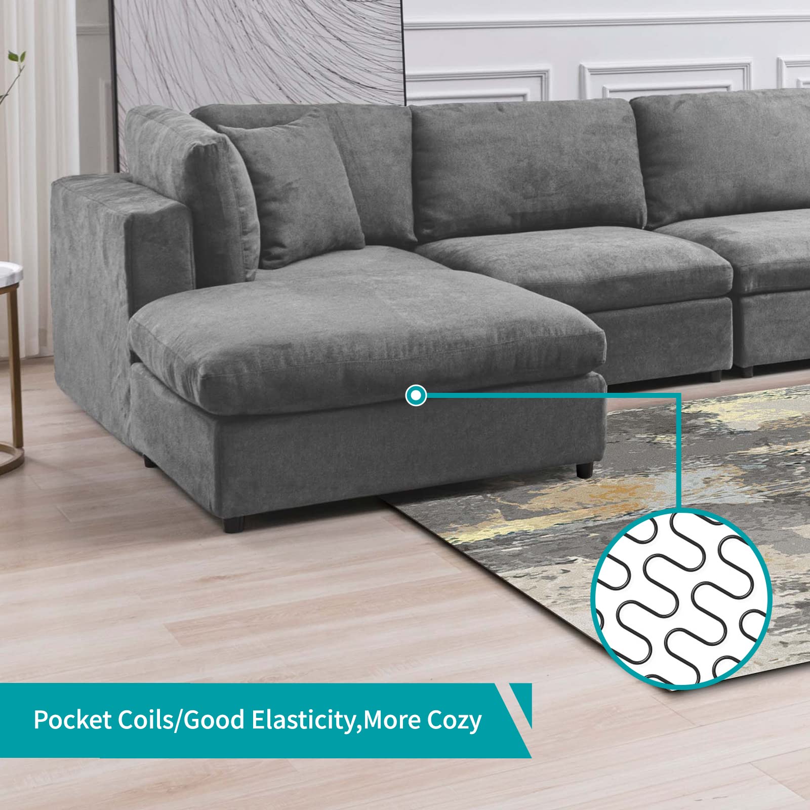 BALUS Modern Convertible 4-Seat Sectional Sofa with Wood Legs - Corner Sleeper Sofa Couch, Modular Living Room Furniture in Light Grey - Perfect for Small Spaces, Apartments & Home Theater Seating