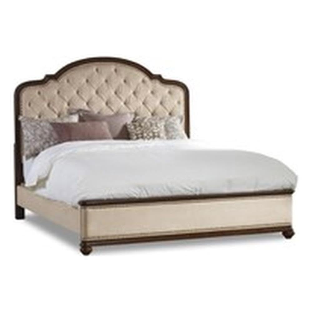 Beaumont Lane Elegant Upholstered King Size Bed Frame with Traditional Mahogany Finish - Perfect for Master Bedroom Decor & Luxury Home Furniture