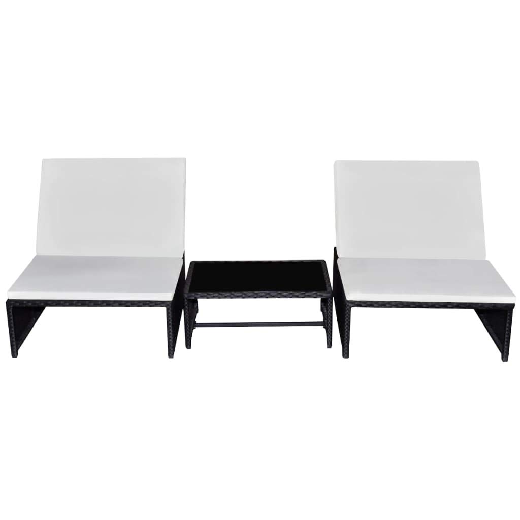 Outdoor Chaise Lounge Set of 2 - Black Poly Rattan Sun Loungers with Side Table for Poolside, Beach, Garden, Balcony, Patio & Backyard Relaxation | Weather-Resistant & Comfortable Design