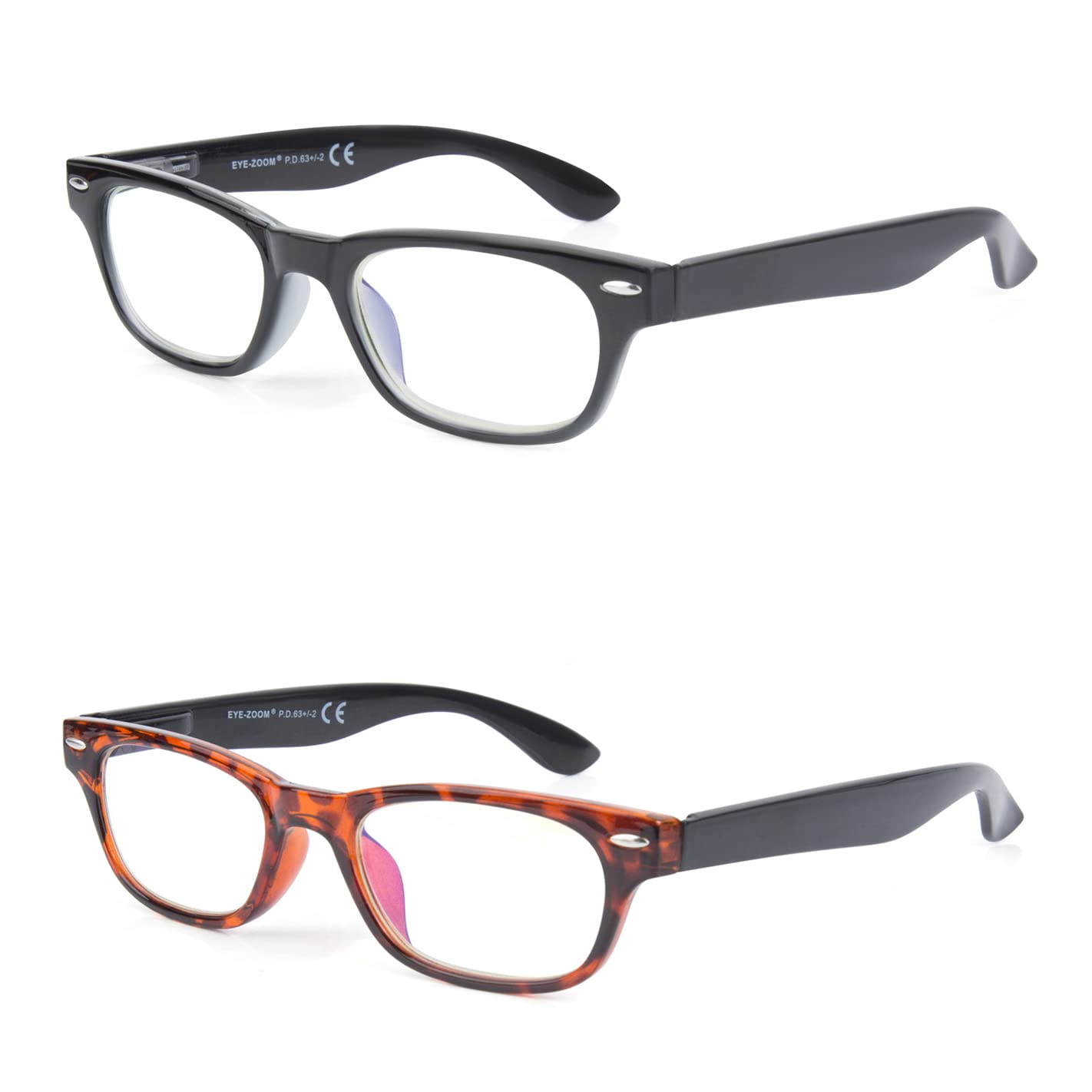 2 Pack Unisex Blue Light Blocking Reading Glasses - Anti Glare Computer Glasses with Case for Office, Gaming & Screen Time Protection