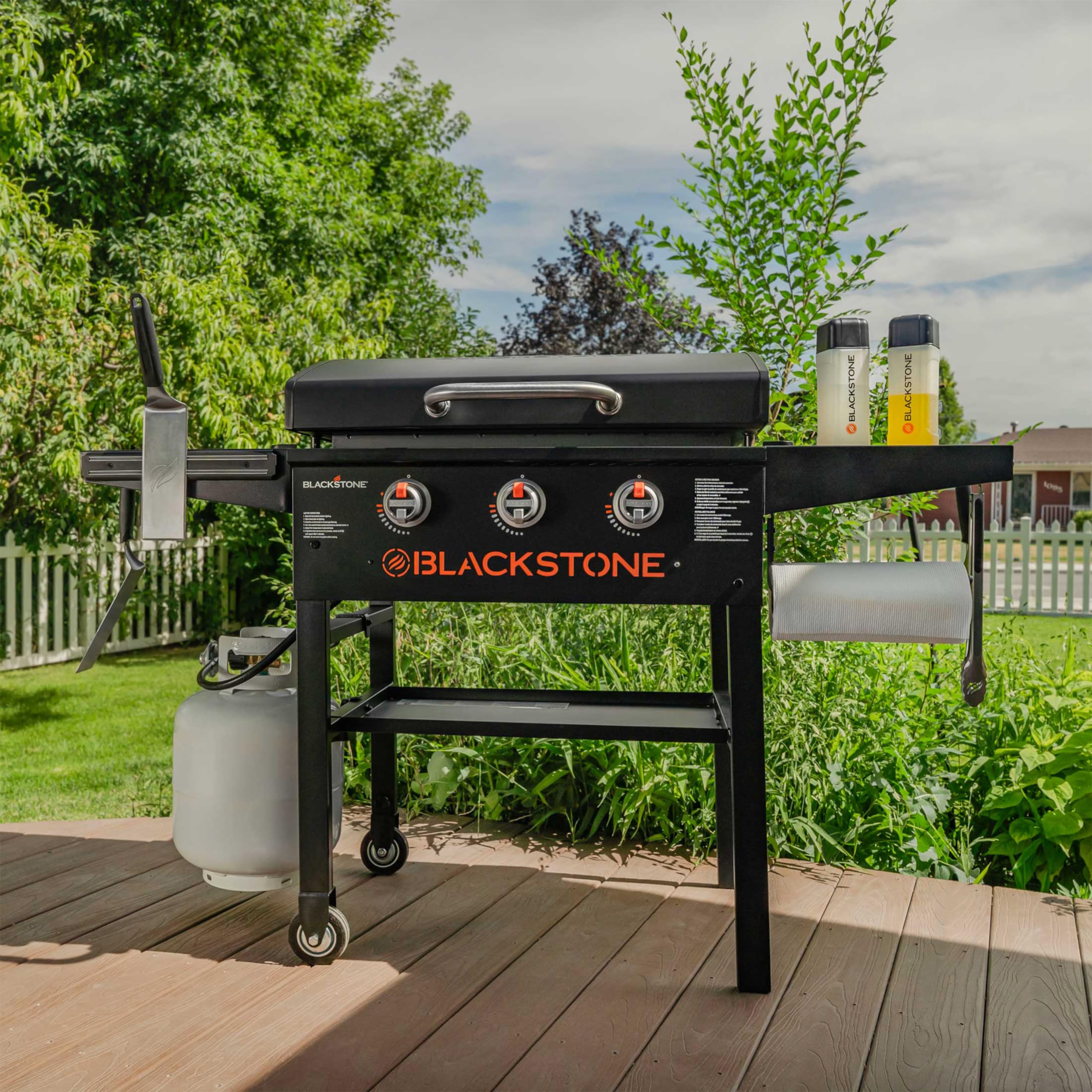 28 Inch Blackstone Griddle 2080 - 3-Burner XL Flat Top Grill with Hood & Side Shelves | Outdoor Cooking for Camping, Tailgating & Backyard BBQs