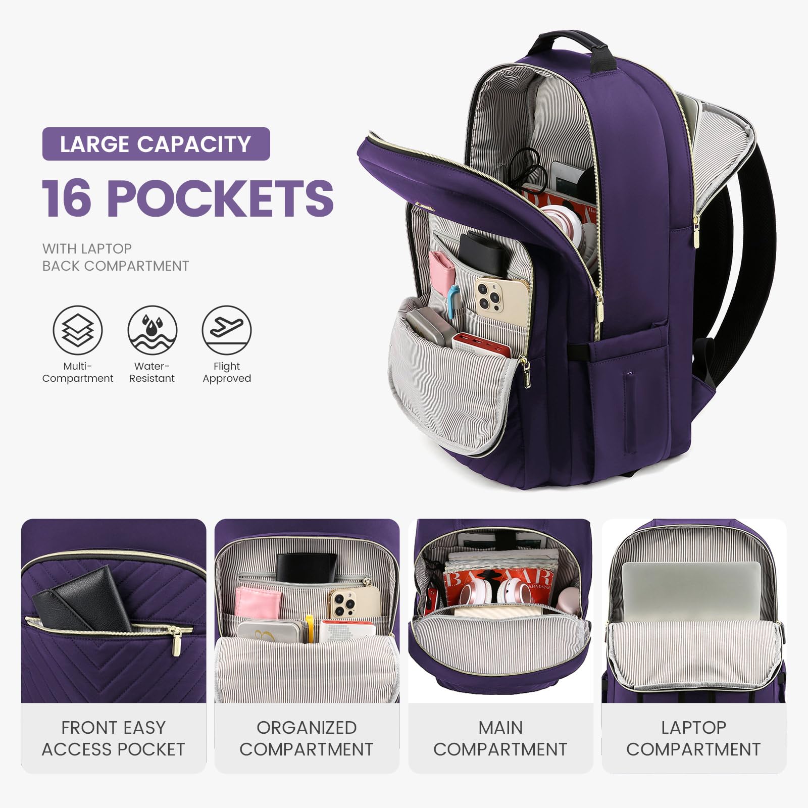 LOVEVOOK 15.6 Inch Laptop Backpack for Women, Stylish Waterproof Travel Backpack with USB Port, Professional Business College Teacher Bag, Perfect for Work, School, and Daily Commute
