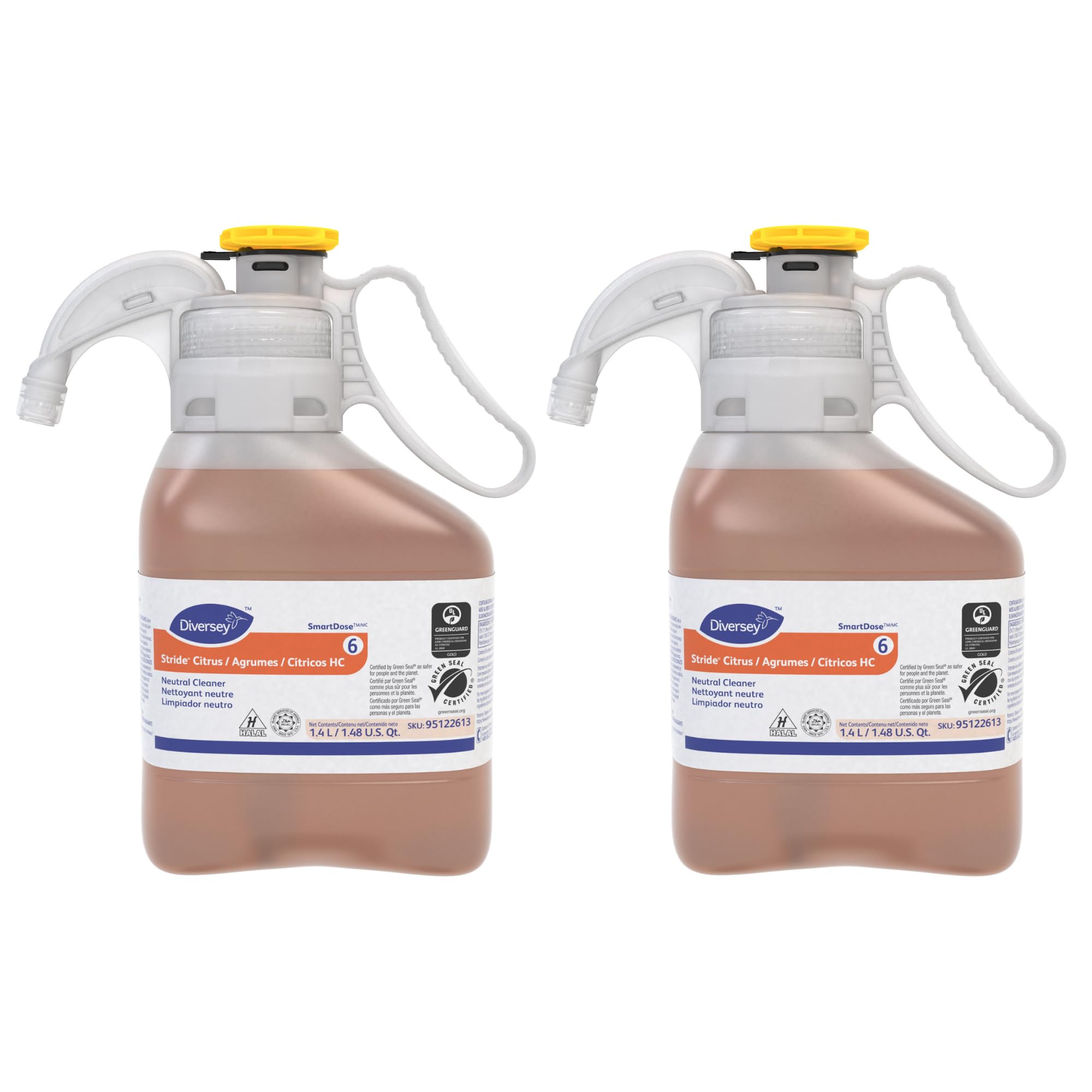 Diversey Stride Citrus HC Neutral Cleaner - Orange Scent, 1.4 Liter (2-Pack) | Commercial & Industrial Floor Cleaning | Food Service & Healthcare Facilities