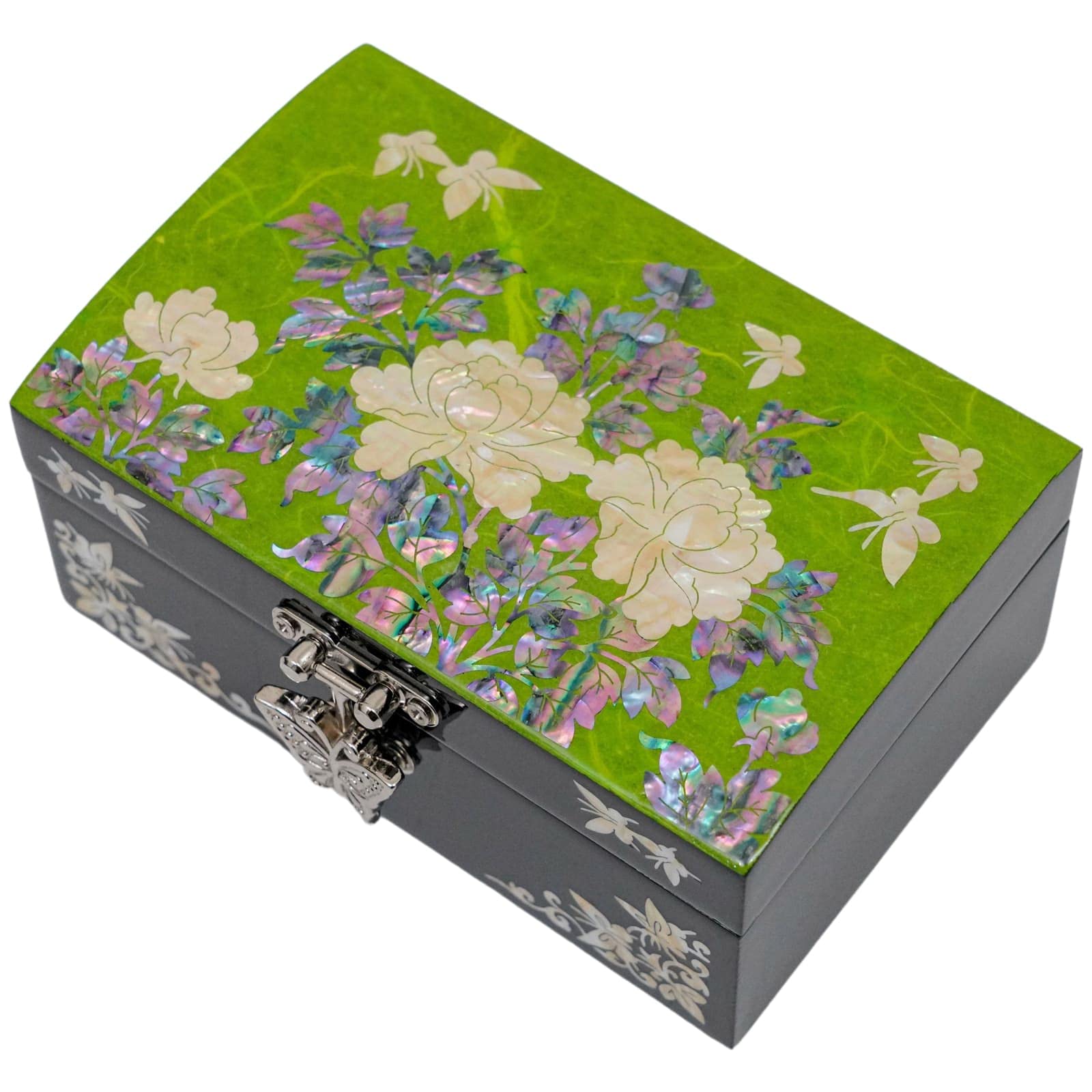 February Mountain Mother of Pearl Jewelry Box with Mirror Lid - Elegant Jewelry Organizer for Earrings, Necklaces, Rings & Bracelets - Perfect Gift for Women - Apple Green | Ideal for Vanity, Dresser & Travel Accessory Storage