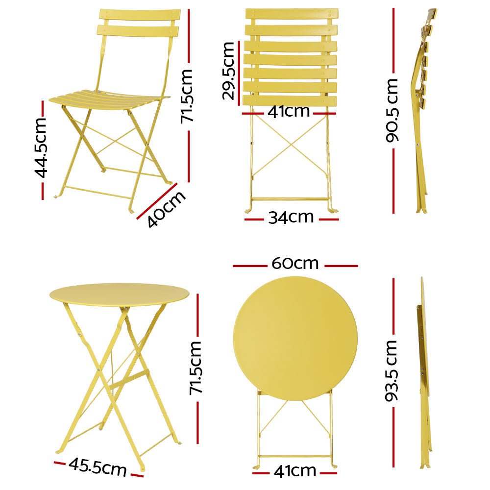 Gradeon 3-Piece Outdoor Bistro Set - Steel Patio Table & Chairs in Sunny Yellow - Perfect for Small Balcony, Garden, or Poolside Relaxation