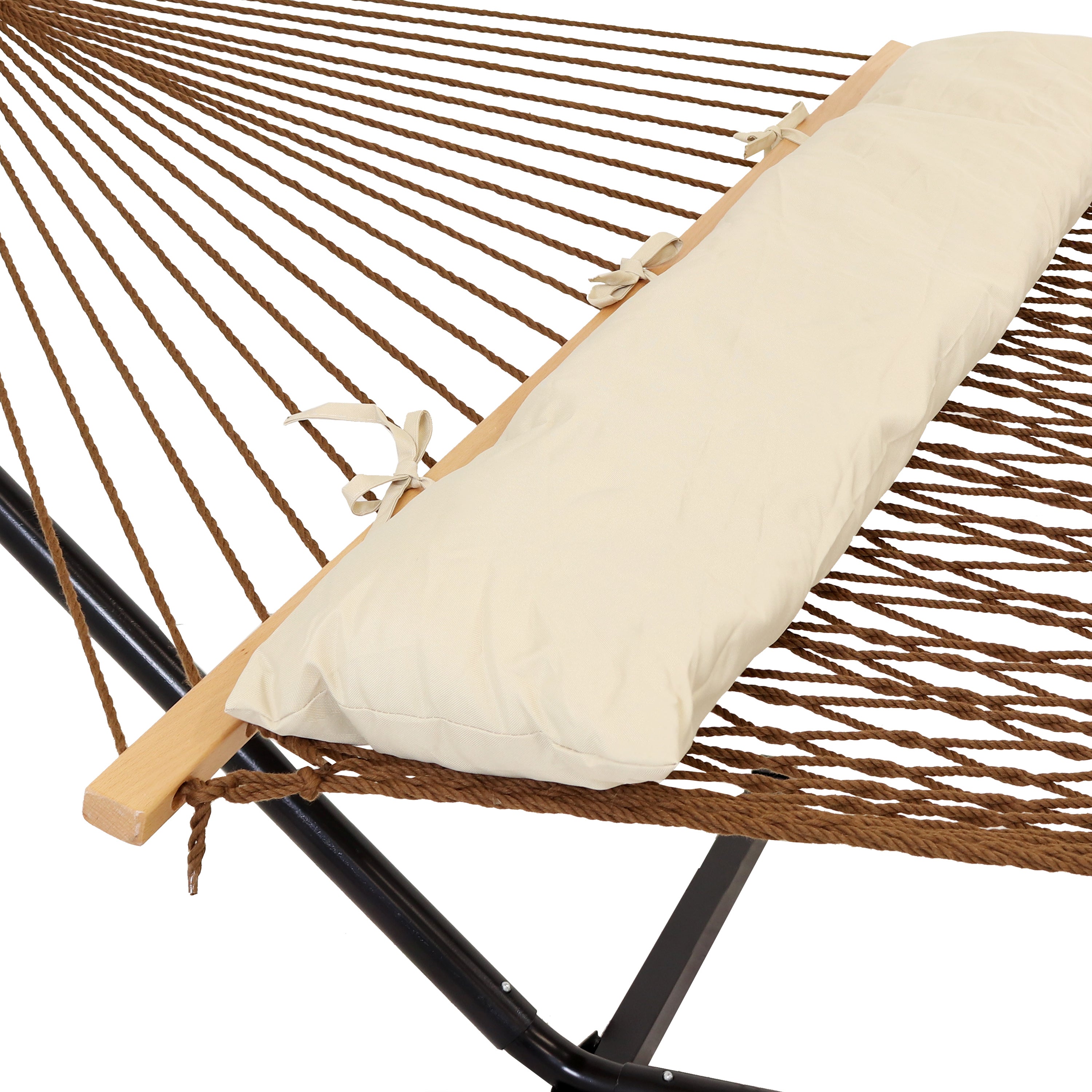 Premium Sunnydaze 2-Person Outdoor Hammock with 15ft Steel Stand - Durable Polyester Rope & Weather-Resistant Brown Fabric - Perfect for Backyard, Patio, Beach & Camping Relaxation