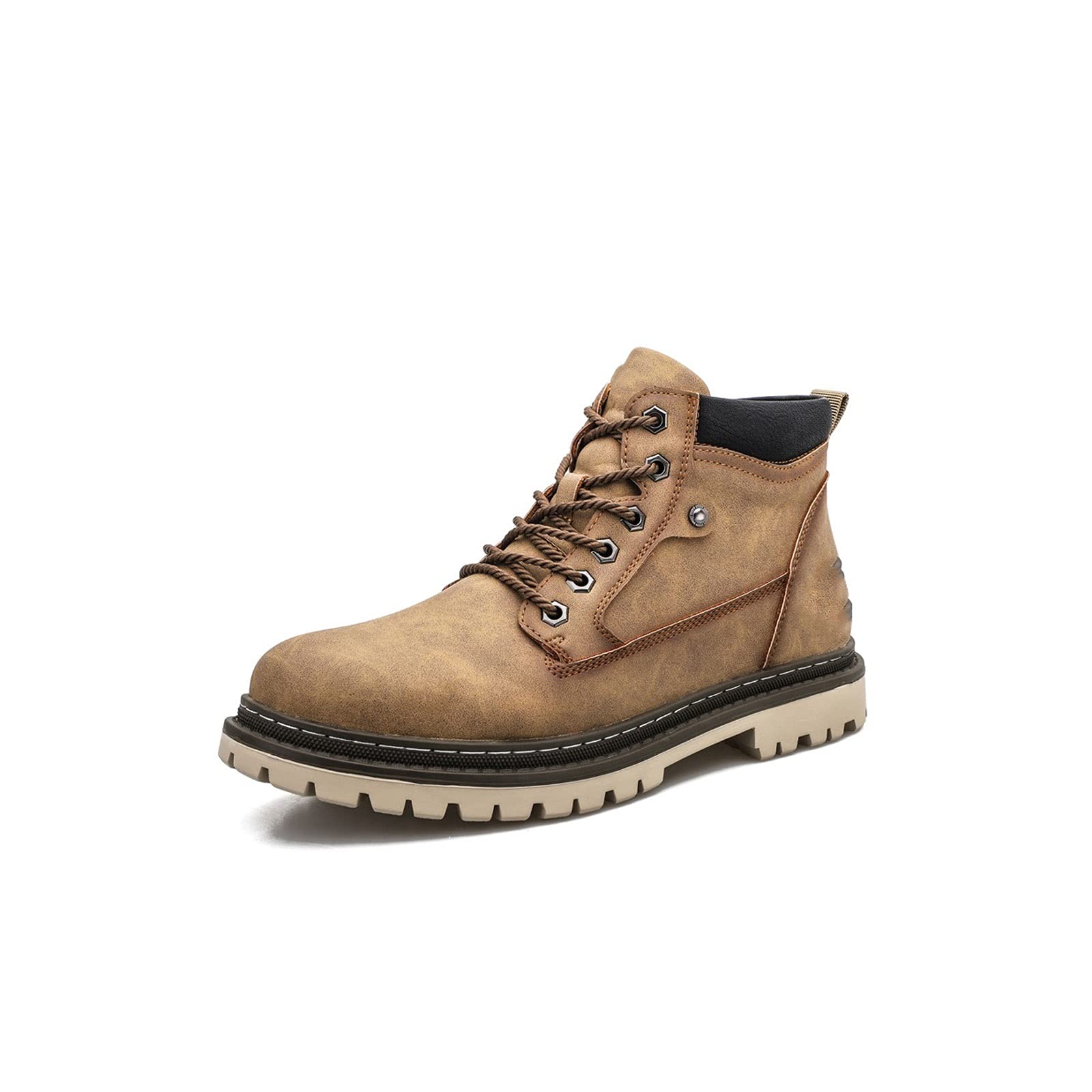 WangchngqingMX Men's Winter Leather Boots - Classic Warm Fur Lined Snow Boots for Outdoor, Motorcycle & Punk Style - Lace Up Casual Shoes (Khaki, Size 11) | Perfect for Snowy Weather, Hiking & Urban Fashion