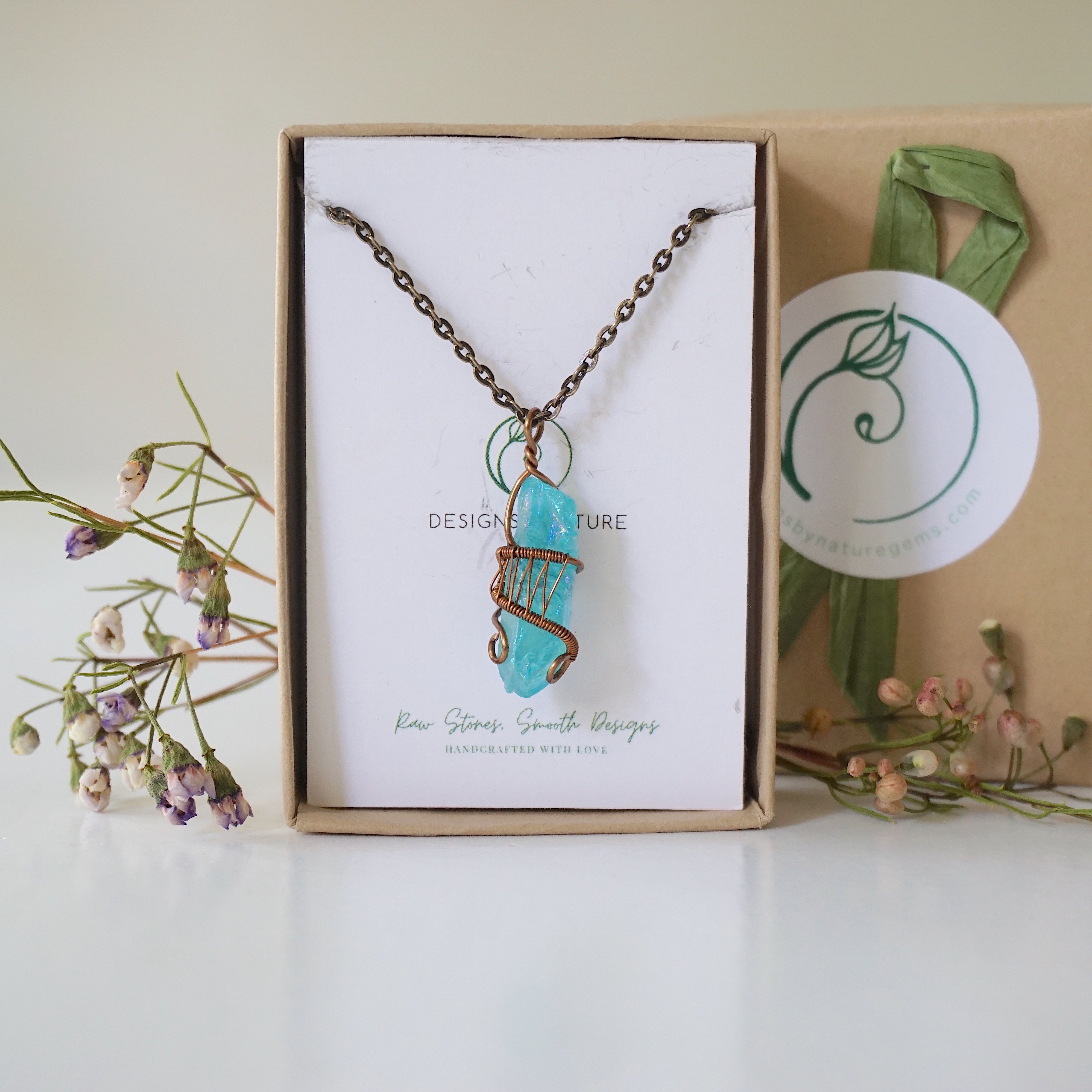 Aqua Aura Quartz Necklace - Healing Crystal Point Pendant with Antique Bronze Chain | Spiritual Jewelry for Meditation, Energy Cleansing & Chakra Balancing