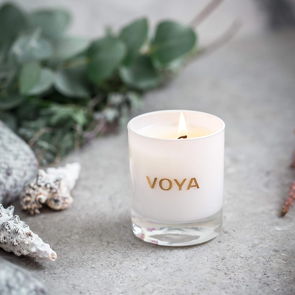 VOYA Luxury Scented Candle - Cedarwood & Bergamot Aromatherapy Candle for Home, Spa & Relaxation | Natural Soy Wax, Long-Lasting Fragrance