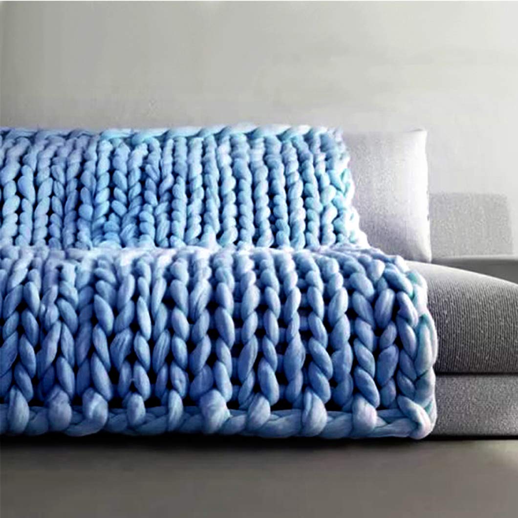 Premium Merino Wool Blanket - Extra Large 100x100cm Chunky Knit Throw - Soft Giant Yarn Blanket for Bed, Sofa & Home Decor - Perfect Mother's Day Gift in Light Blue - Cozy for Winter Nights, Movie Time & Family Gatherings