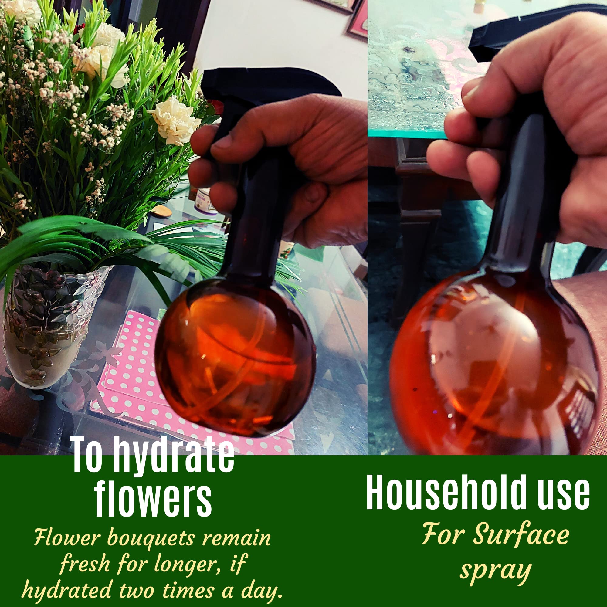 GreenLoop 400ml Spray Bottles Set of 2 - Amber & Green PET Plastic with Trigger Sprayer for Cleaning, Gardening & DIY Projects