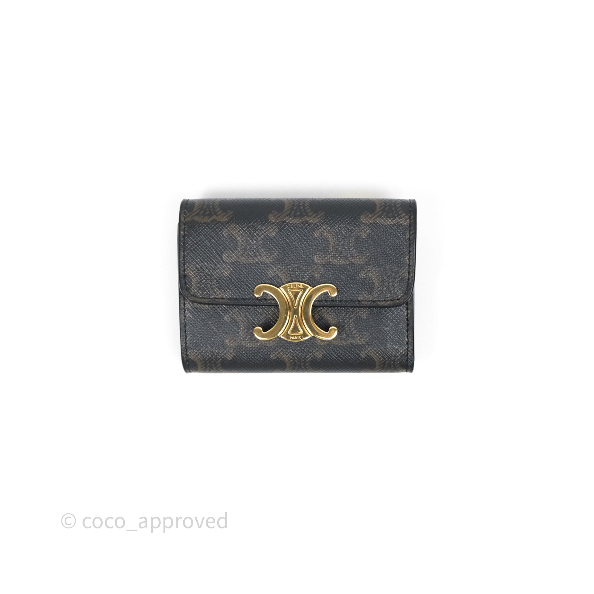 Celine Triomphe Canvas Compact Wallet with Coin Pocket - Tan Lambskin Leather for Women | Luxury Small Card Holder for Everyday Use & Travel Accessories