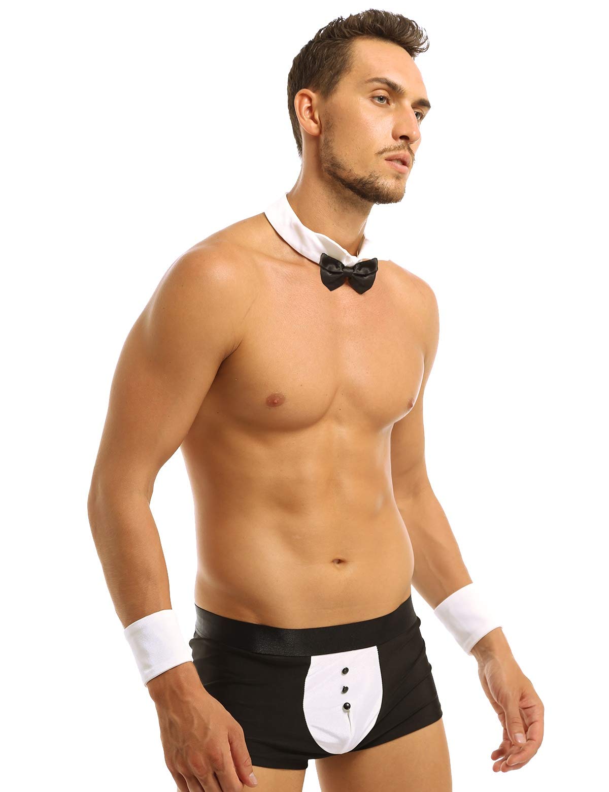 Men's Waiter Tuxedo Bow Tie Collar Boxer Briefs - Stylish Formal Underwear with Matching Bracelets for Weddings, Parties & Special Occasions