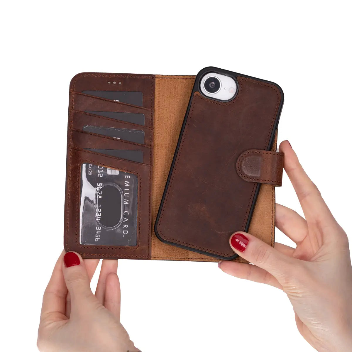 Vintage Brown Leather Wallet Case for iPhone 16 - Slim RFID Blocking Phone Cover with Card Slots | Perfect for Everyday Use, Travel & Business Professionals