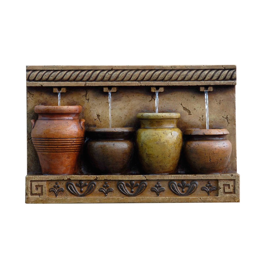 Jeco Zest Avenue Polyresin & Fiberglass Tiered Wall Fountain with Colorful Pots - Multicolor, 21.5