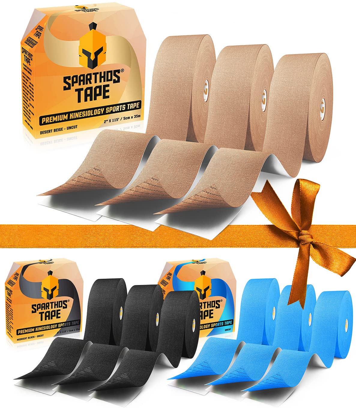 Sparthos Tape Color Bundle - 9 Rolls (Desert Beige, Electric Blue, Midnight Black) | 115 ft. Uncut Per Roll | Heavy Duty Duct Tape for Crafts, DIY Projects, Home Repairs & Office Organization