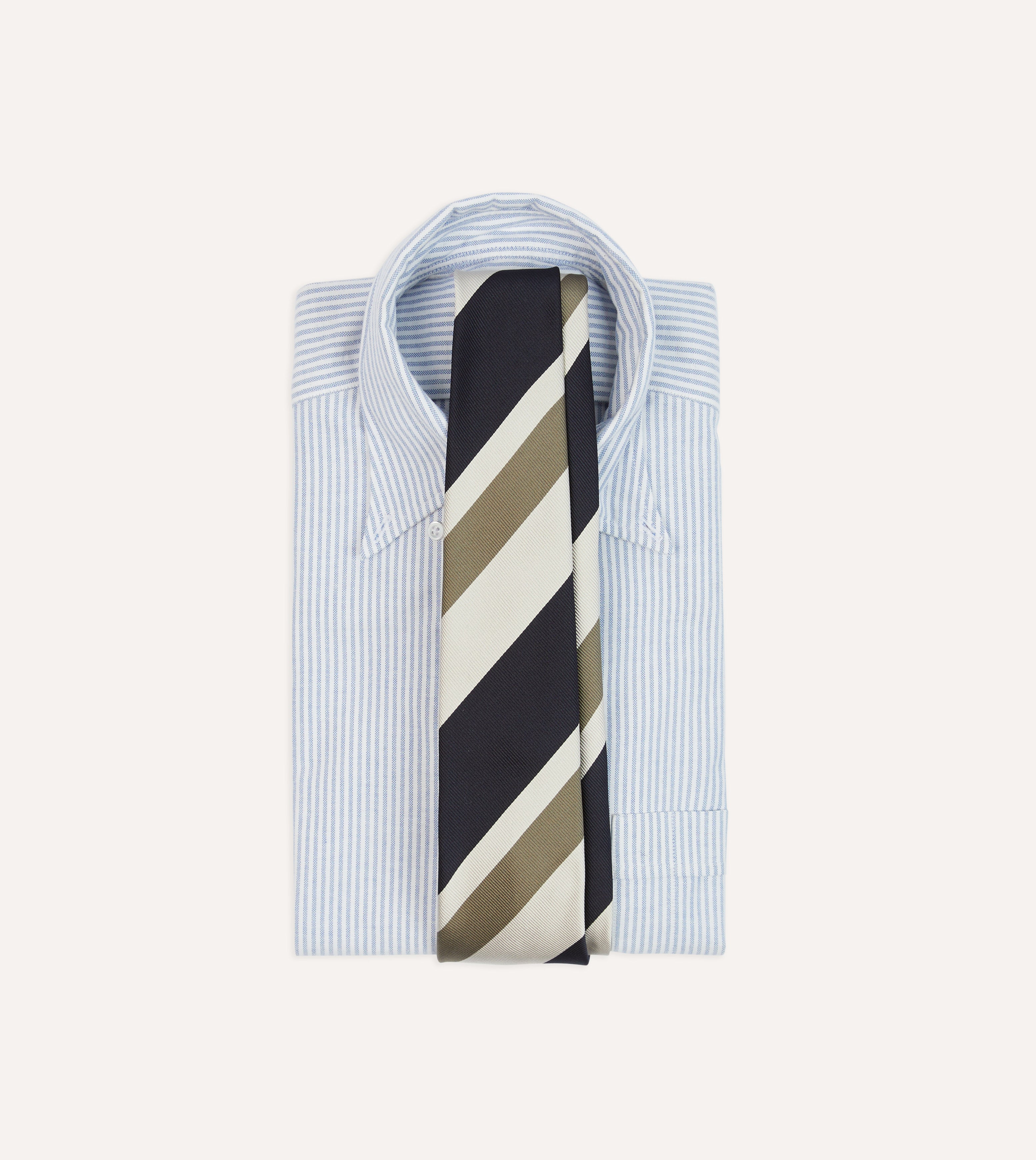 Navy and Olive Broad Stripe Silk Tipped Tie for Men - Premium Business Necktie for Formal Occasions, Weddings & Office Wear