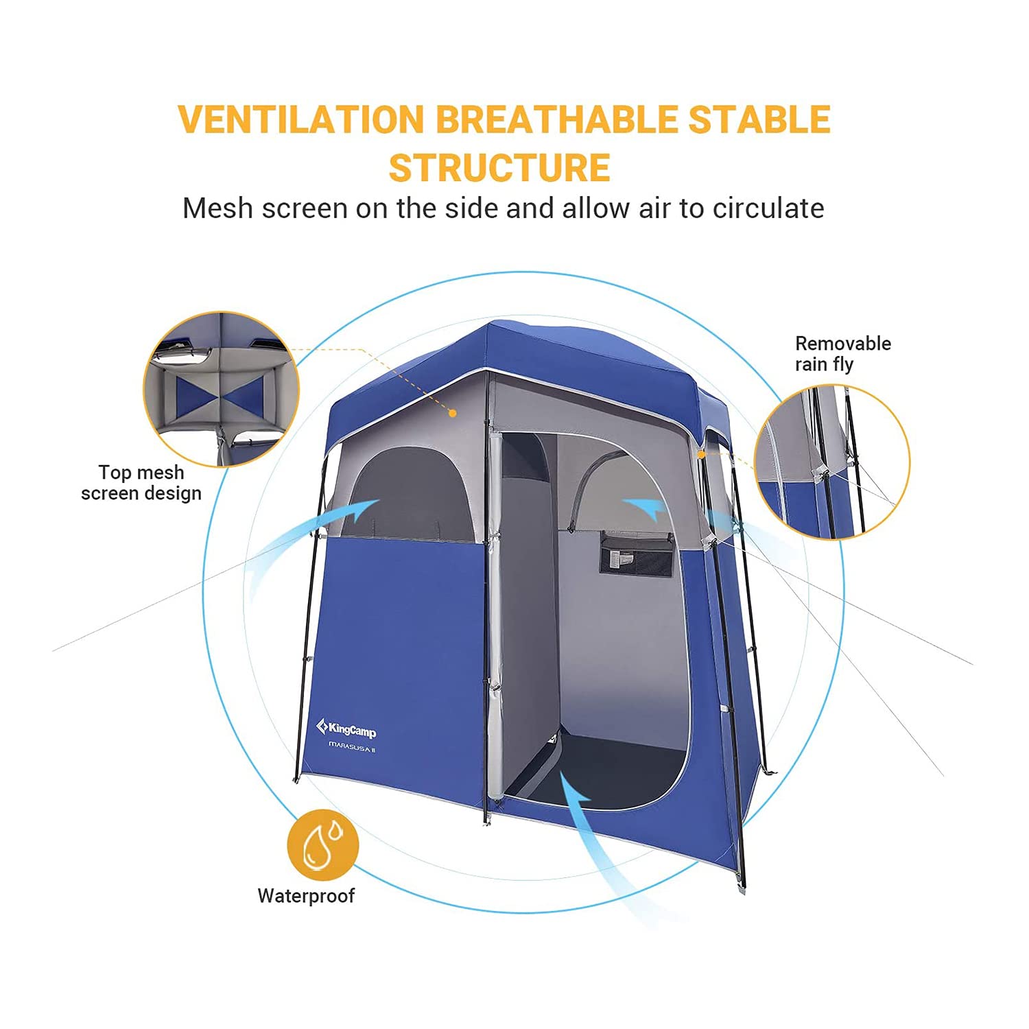 KingCamp Luxury Camping Shower Tent with Shower Bag - Portable Privacy Shelter for Outdoor Bathing & Toilet (1 Room/2 Room Options) - Perfect for Camping, Hiking, Beach Trips & RV Adventures