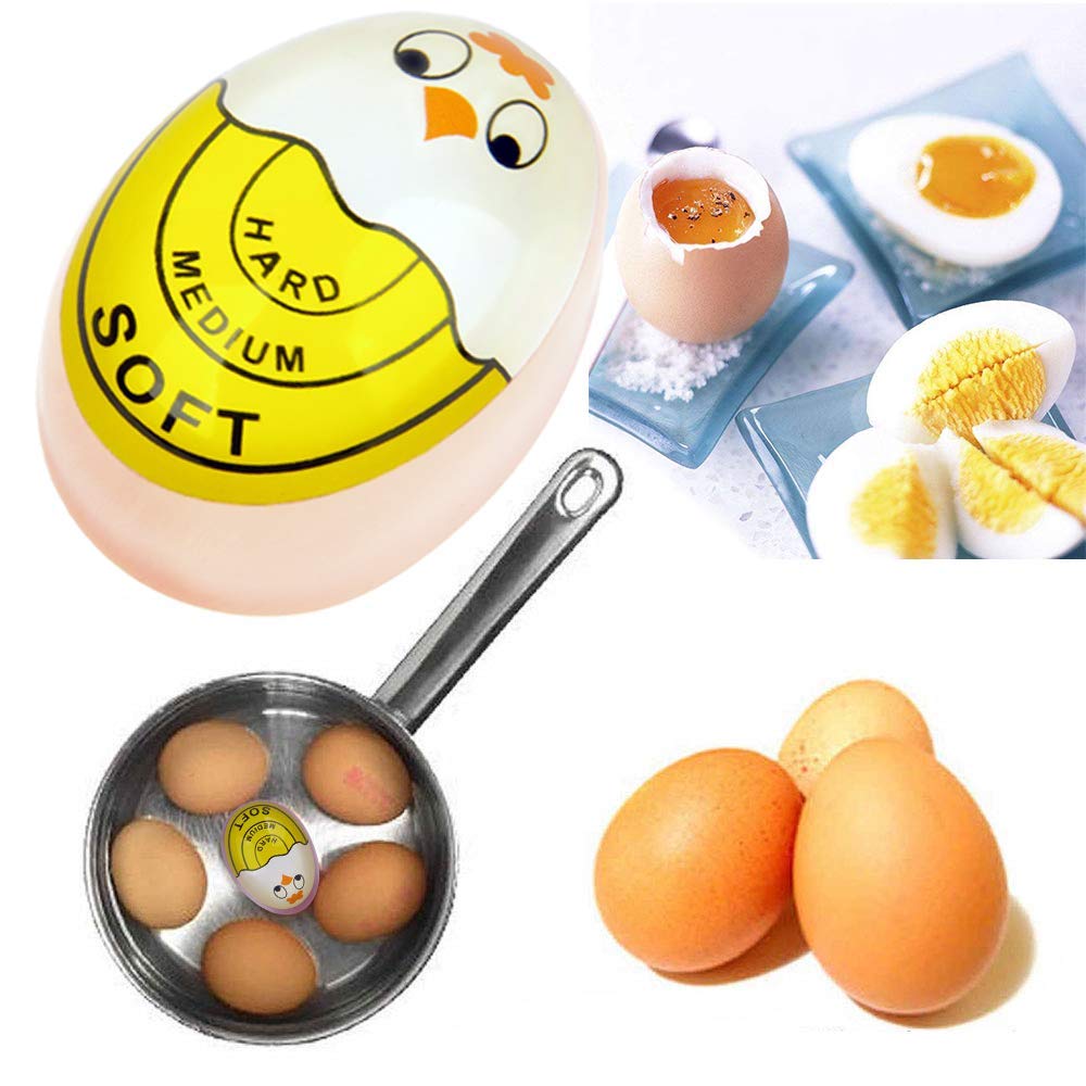 Color Changing Egg Timer for Perfect Hard & Soft Boiled Eggs - 6 Pack Yellow Kitchen Timer with Visual Doneness Indicator - Ideal for Breakfast Meal Prep & Cooking Enthusiasts