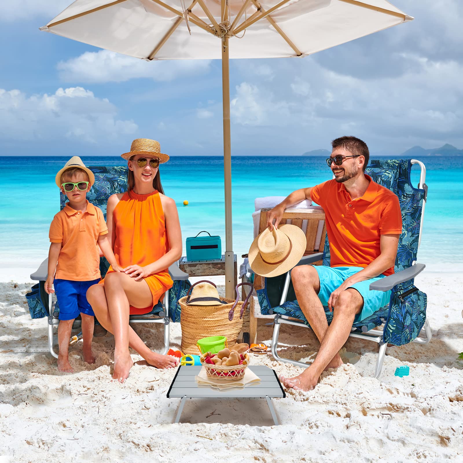 **Tangkula 5-Position Adjustable Beach Chair with Built-in Table & Cooler Bag - Lightweight Folding Backpack Chair with 2 Cup Holders & Towel Bar - Perfect for Beach, Camping, Picnics & Outdoor Relaxation (Navy)**