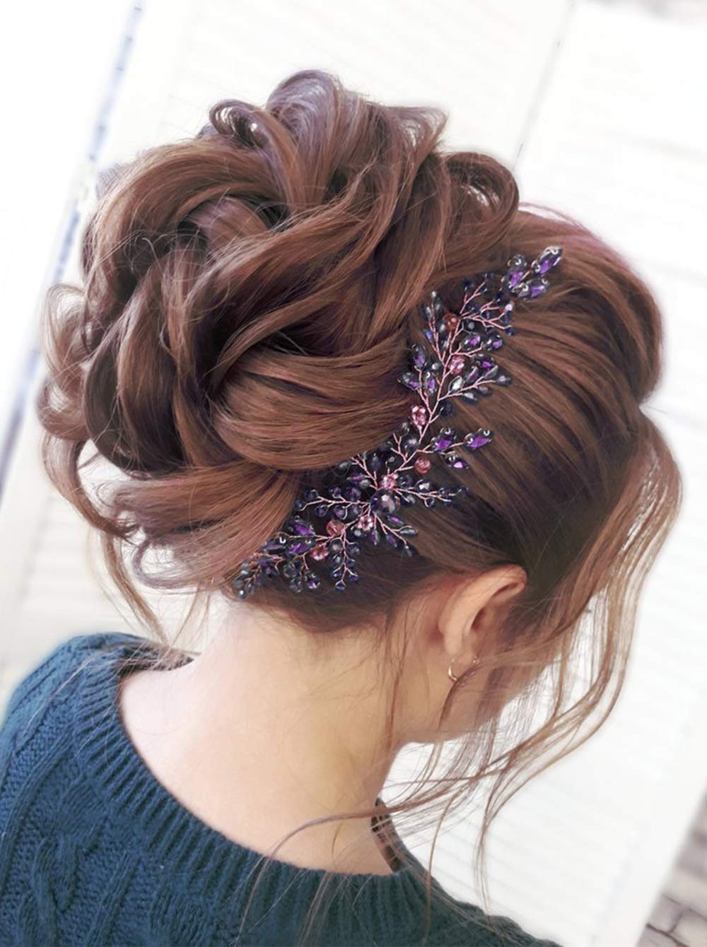 Purple Wedding Hair Vine - Silver Bridal Headpiece for Weddings & Parties