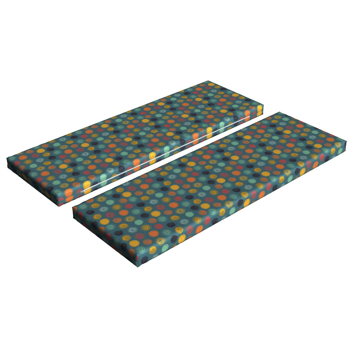 Ambesonne 2-Piece Modern Bench Cushion Set - Geometric Abstract Design with Colorful Circles on Jade Green Background, 45