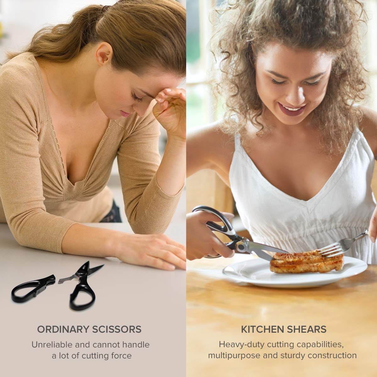Joeji's Heavy Duty Kitchen Scissors - Meat, Vegetable & Pizza Shears for Tough Cutting Tasks - Perfect for Food Prep & Cooking