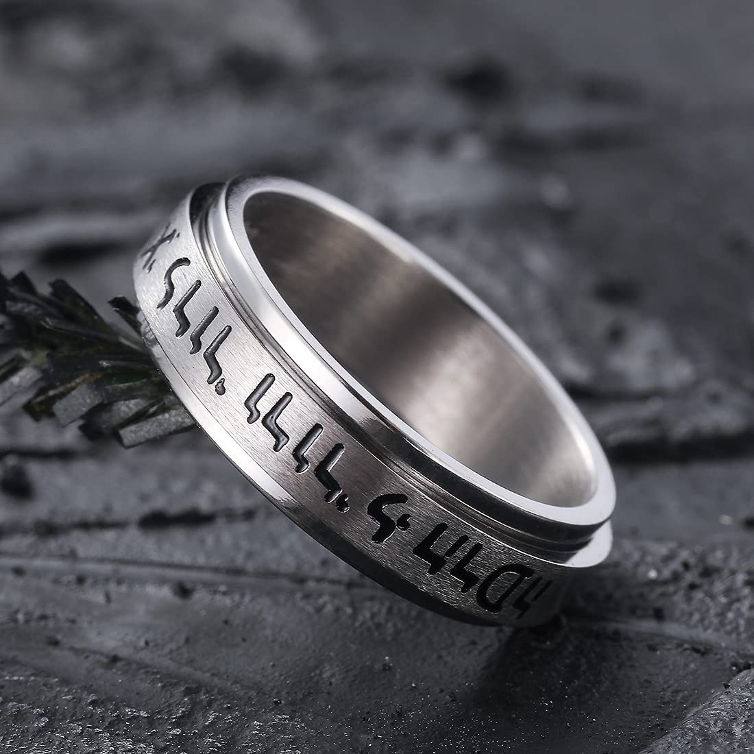 King Will 6mm & 8mm Silver Rose Gold Titanium Spinner Ring for Men - High Polished Dice Pattern & Lord's Prayer Anxiety Relief Fidget Ring - Stress Relief Jewelry for Office, Travel & Meditation
