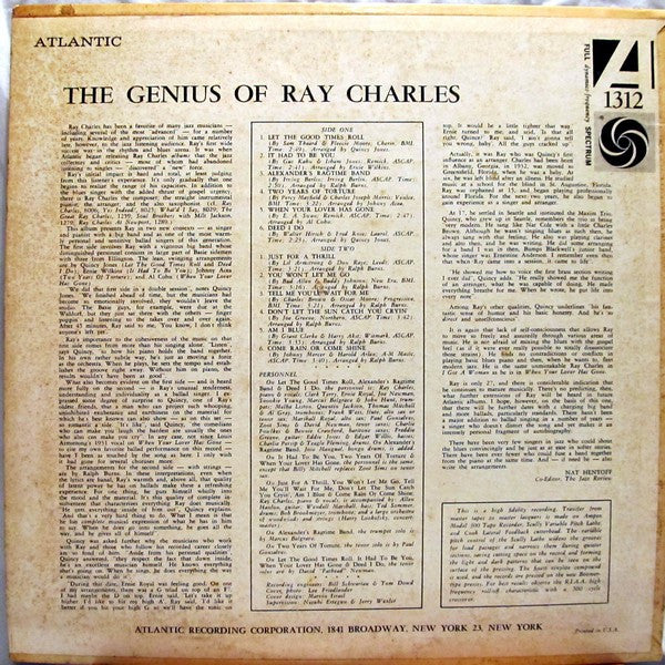 Ray Charles The Genius Of Ray Charles Vinyl LP Album - Mono Reissue Black Pressing (VG Condition) - Perfect for Vintage Music Collectors & Jazz Enthusiasts