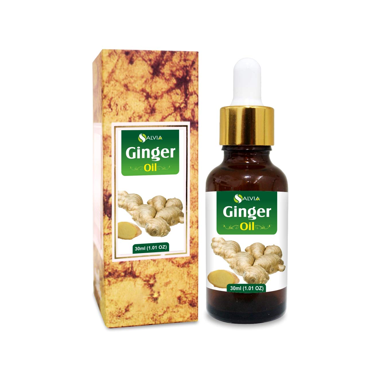 100% Pure Natural Ginger Essential Oil with Dropper - Undiluted, Uncut, 30ml for Aromatherapy, Massage & DIY Skincare