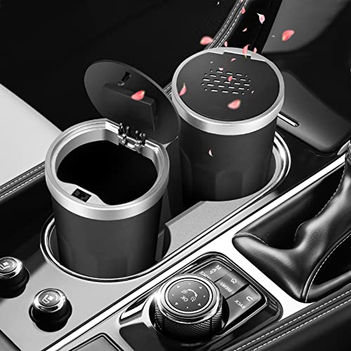OUDEW 2 Pack Car Trash Can with Lid - Aromatherapy Mini Trash Bin & Essential Oil Diffuser for Vehicles | Press to Open Multipurpose Waste Bin for Car, Home, Office, Kitchen, Bedroom (Black) | Perfect for Road Trips, Daily Commute & Small Space Organization