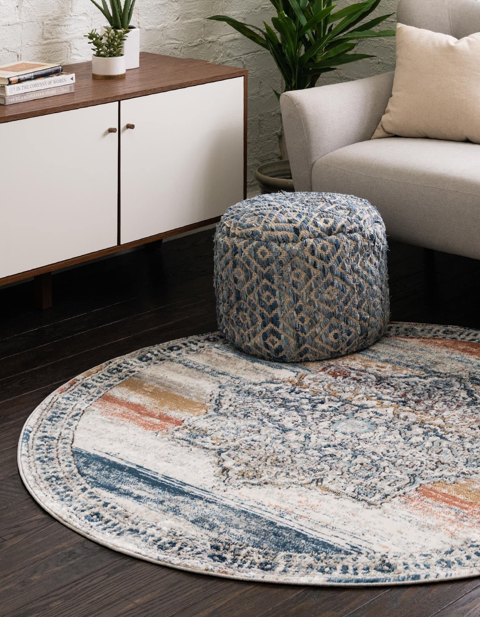 Unique Loom Nyla Collection Round Area Rug 7' x 7' - Modern Multi/Black Geometric Design for Living Room, Bedroom & Office Decor