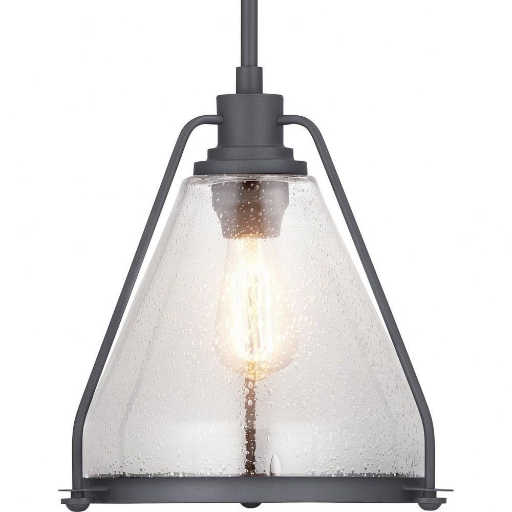Progress Lighting Coastal Pendant Light - 1-Light Clear Seeded Glass Fixture in Graphite & Black - Perfect for Beach House, Kitchen Island, and Dining Room Decor