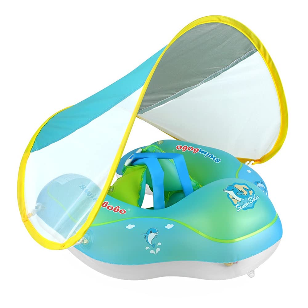 URVP Inflatable Baby Pool Float Ring with Sun Protection Canopy - Swim Training Aid for Babies 3-72 Months - Helps Learn to Kick & Swim - Perfect for Beach, Pool & Backyard Water Play (Color: S)