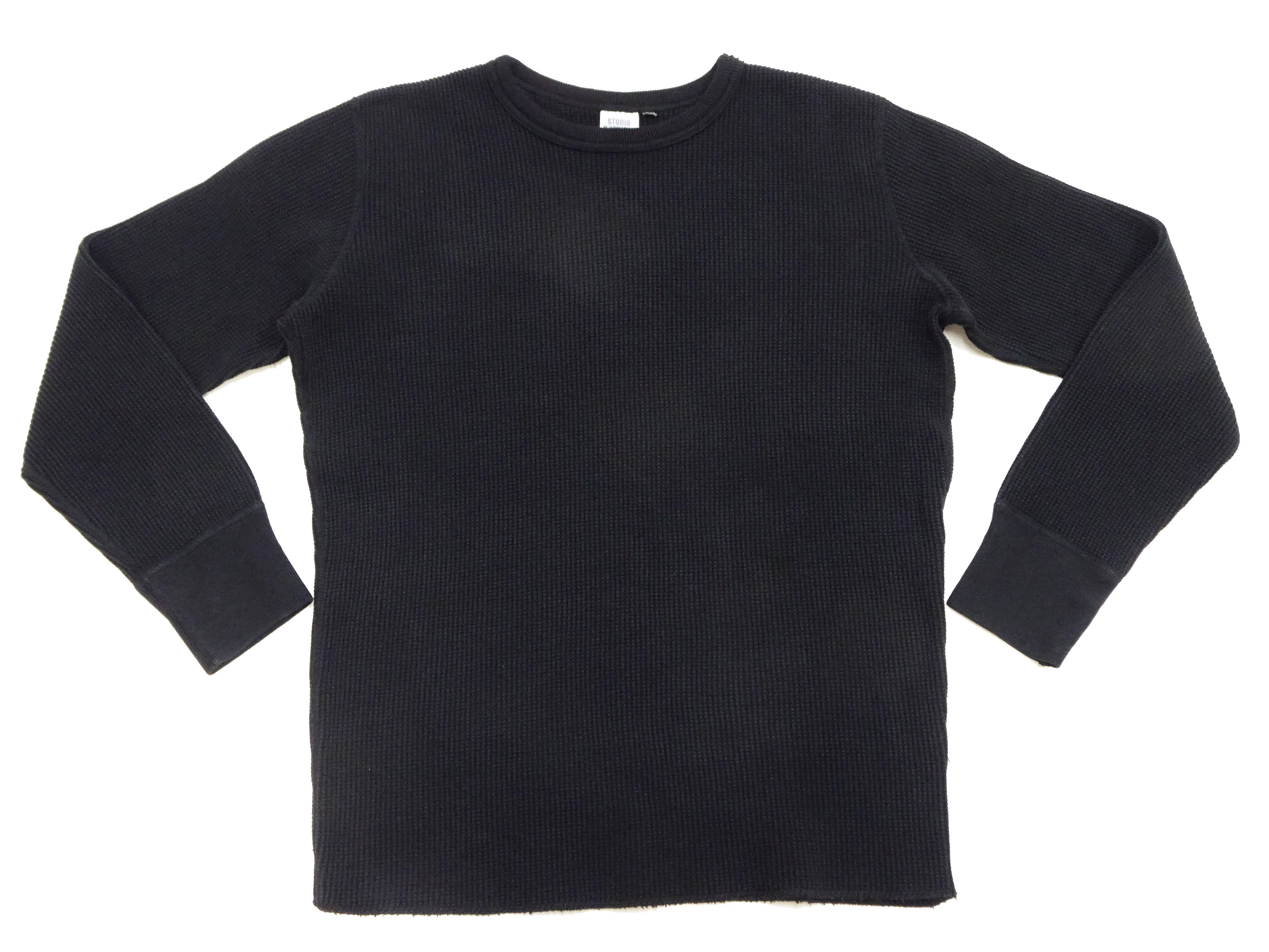 Studio D'artisan Men's Waffle Knit Thermal T-Shirt - Heavyweight Long Sleeve Crew Neck Casual Tee (Black, Style 9936) - Perfect for Winter Layering & Outdoor Activities