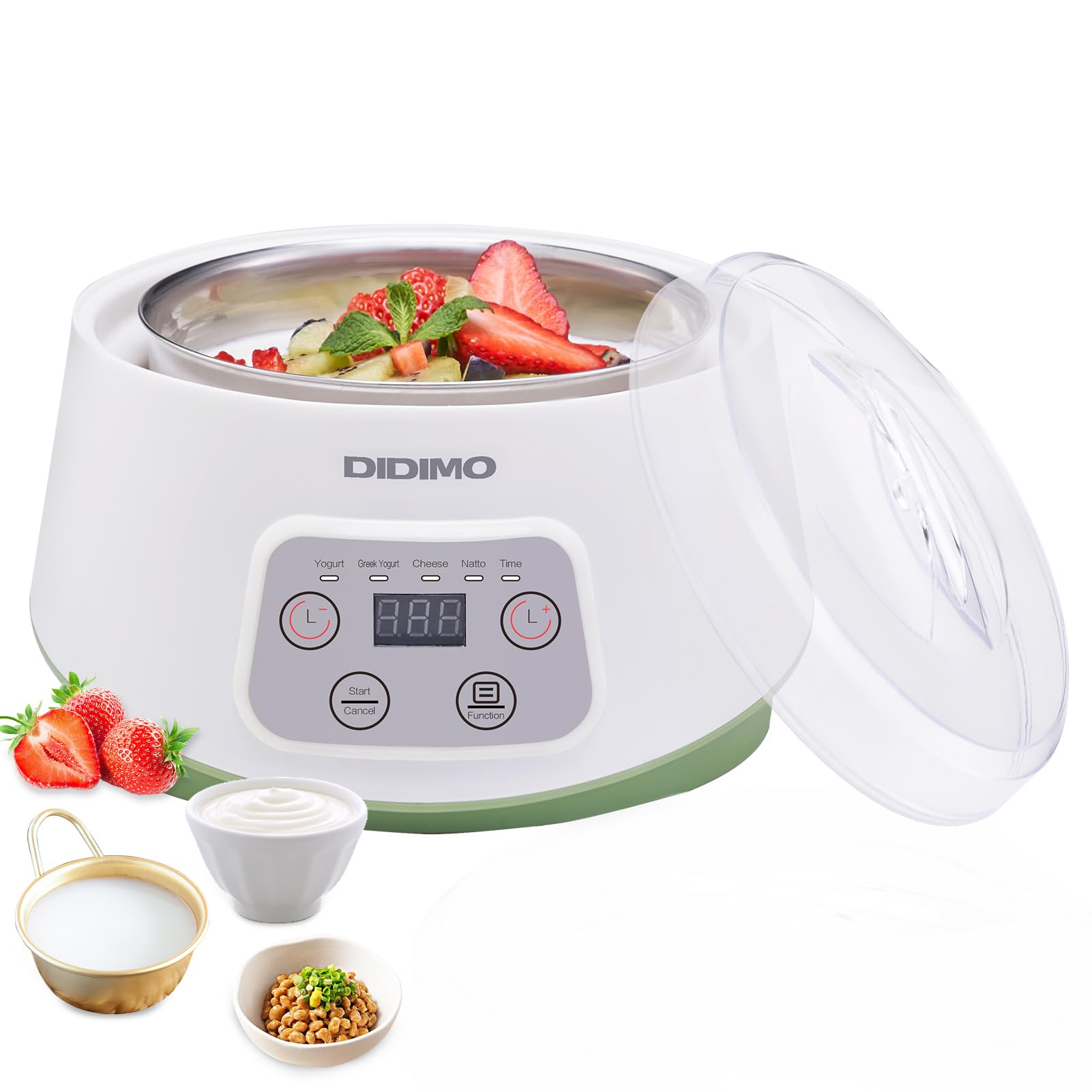 Electric Yogurt Maker Machine with Timer & Strainer - Stainless Steel Liner for Greek Yogurt, Cheese, Natto - Portable Homemade Yogurt Maker for Kitchen, Camping, Gifts (White)