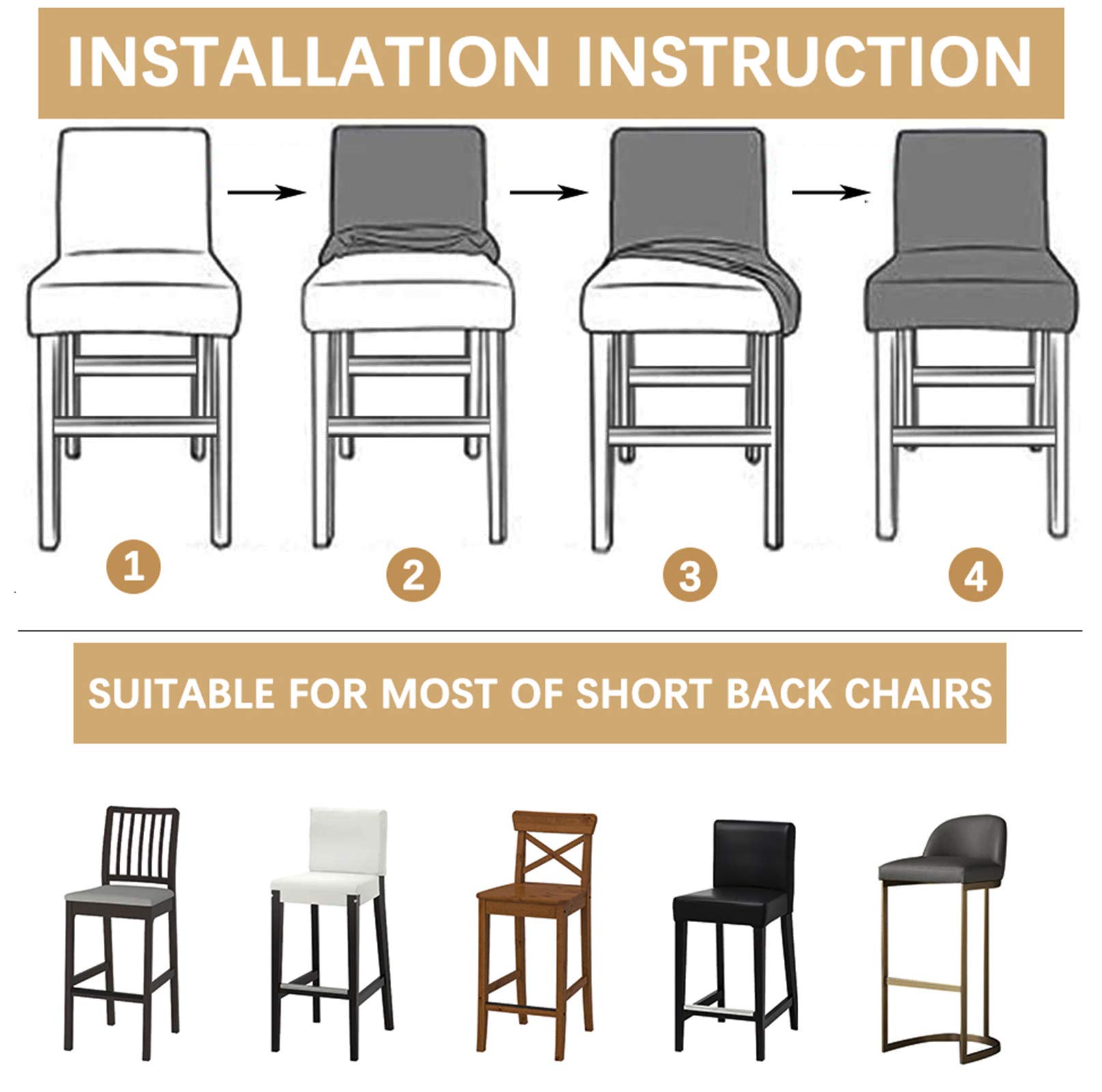 Stretch Soft Dining Chair Covers - Washable Bar Stool Slipcovers (2PCS, Dark Gray) - Perfect for Kitchen, Dining Room & Counter Stools
