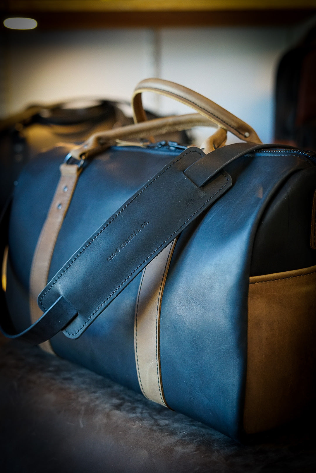 Overnighter Duffle Bag - Flat Black with Rustic Brown Accents - Perfect for Travel, Gym & Weekend Getaways